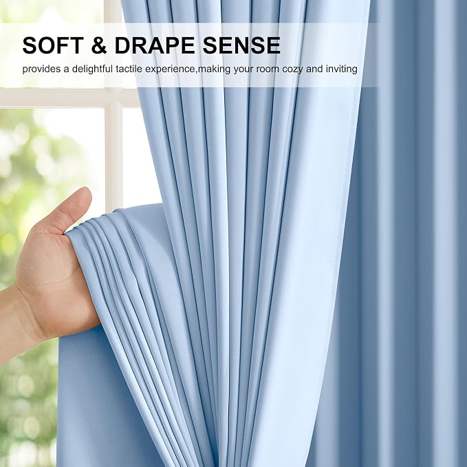 NICETOWN Vintage Blue 2 Panels Blackout Curtains 52 x 84 Inch, Energy Smart & Noise Blocking Out Drapes for Baby Room Window, Thermal Insulated Lined Window Dressing, Rod Pocket Black Lined