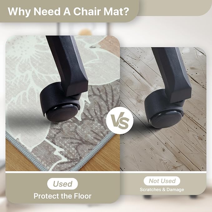36"x60" Office Chair Mat for Hardwood Tile Floor, Under Desk Carpet Protector for Rolling Computer Chair Mat, Machine Washable Area Rug, Anti-Slip 1/5" Thick Low Pile Thin Vinyl Floor Mat, Taupe Grey