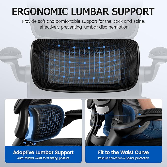 ALLGOD Ergonomic Office Chair, Breathable Mesh Ergonomic Desk Chair with Lumbar Support, Flip-up Armrests, Computer Chairs Comfortable for Home, Office, Work, Standard, 8 Pack