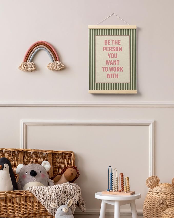 FGFK Inspirational Office Wall Art Poster Hanger Frame, Retro Pink and Green Be the Person You Want to Work with Motivational Teamwork Canvas Prints Framed Wall Decor for Office Workplace, 12x16 Inch