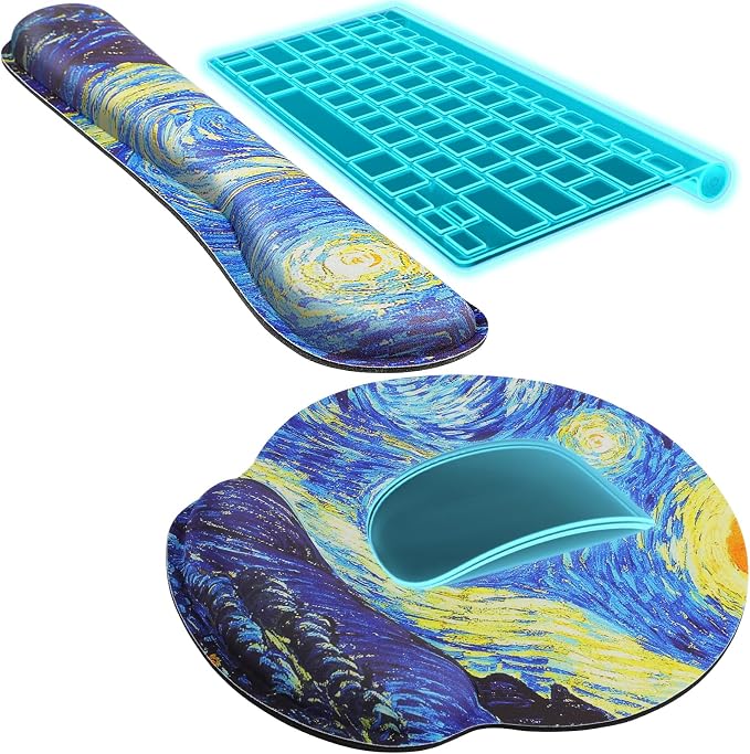 KTRIO Keyboard Wrist Rest & Mouse Pad with Wrist Rest Set, Starry Night | Memory Foam Wrist Support, Ergonomic Design, Non-Slip Base, Office and Home Use
