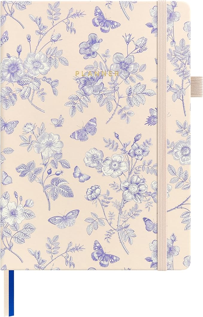 And Per Se Undated Planner, Weekly & Monthly Planner with Goal & Habit Tracker, A5 Leather Hardcover Productivity Journal for Academic Year (Blue Flowers)