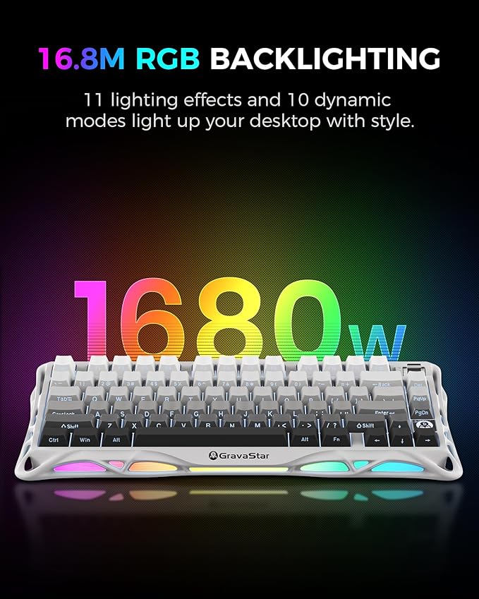 GravaStar Mercury K1 75% Wireless Mechanical Gaming Keyboard, Aluminum Alloy Exoskeleton Design, Gasket Custom Keyboard Hot-Swap Socket, Linear Switches, RGB Backlit【Gradient White】