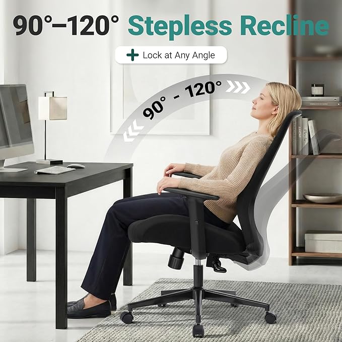 Big and Tall Home Office Desk Chair 400lb Capacity for Heavy People, Ergonomic Wide Mesh Desk Chair with Stepless Recline & Lock, 5.5" Thick Cushion, High Back, Adjustable Height & Armrests