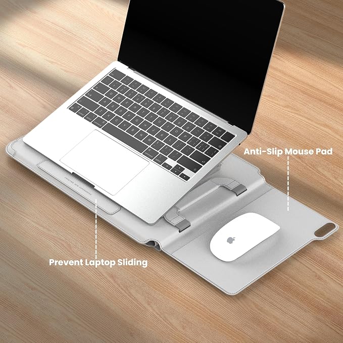 Nillkin Upgraded 13-16 Inch Laptop Sleeve Case for MacBook/Dell/HP/Lenovo/Asus, Unique Slim Travel Computer Bag with Adjustable Stand & Mouse Pad, Magnetic Handle, PU Leather, Gray
