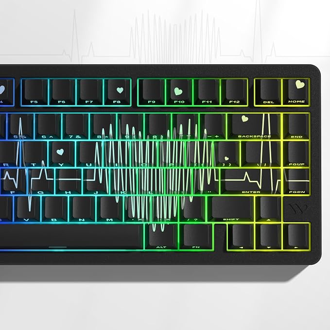 Cherry Profile Custom Keycaps, Heart Design PBT Keycap Set with Dye Sublimation, Side Printed Key Caps Suitable for Cherry Gateron MX Switches Mechanical Keyboard & 130 pcs - Black