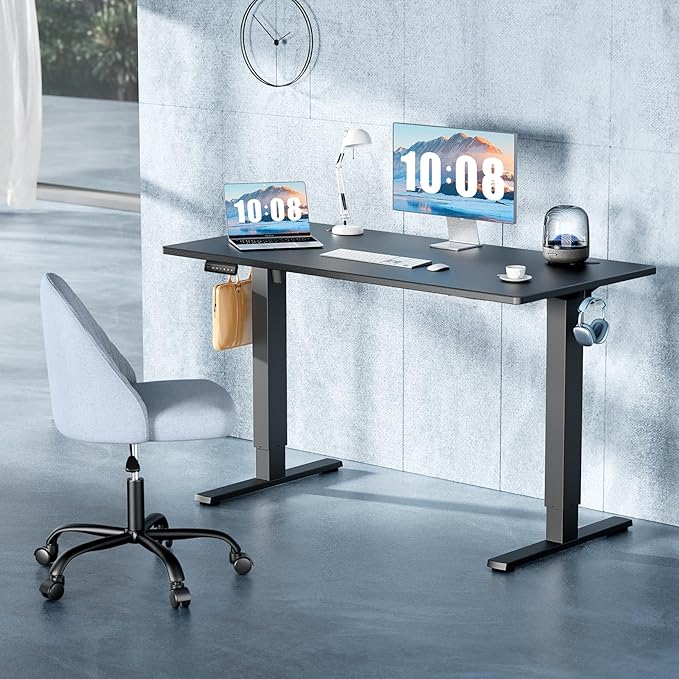 DUMOS 63 Inch Electric Standing Desk Height Adjustable, Sit to Stand Computer Workstations Large Work PC Table Home Office Writing Gaming Desks with Memory Presets for Walking Pad, Bedroom, Black