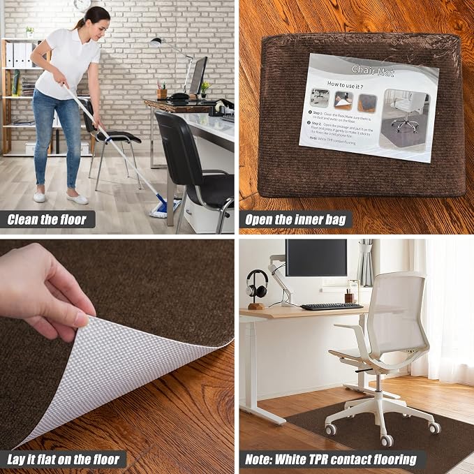 Sycoodeal Office Chair Mat for Hardwood Floor,Office Computer Gaming Chair Mat for Tile Floor,Large Floor Protector Rug,Anti-Slip,Easy to Clean,Coffee(48"x60")