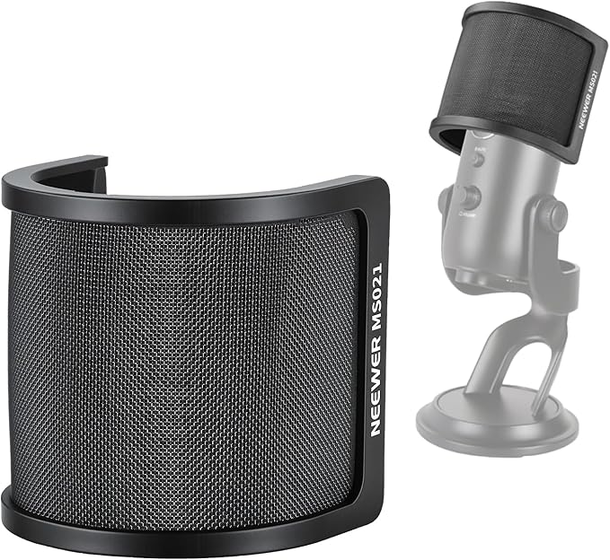 NEEWER Pop Filter for Microphones, Triple Layer Isolation Shield for 35-55 mm Diameter Mics, Windscreen Cover for Podcast Streaming Voice Over Singing Studio Recording, MS021
