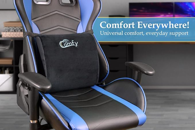 Premium AE Comfy Lumbar Support Pillow – Memory Foam Back Cushion for Office Chair, Car, or Gaming Chair – Ergonomic Lower Back Support for Pain Relief with Adjustable Removable Straps