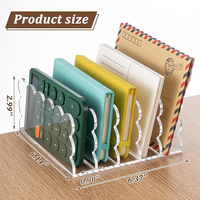 Clear Vertical File Organizer Acrylic File Holder Mails Letter Paper Envelope holder Stand Desk Organizer for Office Home School(5 Compartments,6.3 x 5.9 x 3 Inch)