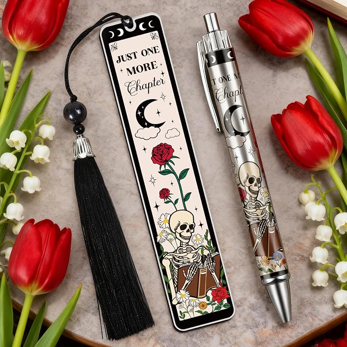 Dark Romance Bookmark with Pen Gifts, Funny Gothic Bookmark Gifts for Women Friends Girls, Just One More Chapter Book Marks for Book Lovers, Halloween Thanksgiving Christmas Birthday Present