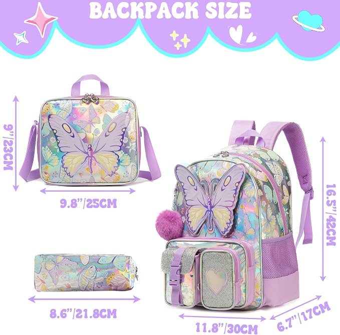 Meetbelify Backpack for Girls Backpacks with Lunch Box Pencil Case for Elementary Student Kids School Travel Bag for Girls Ages 6-8 Years Old