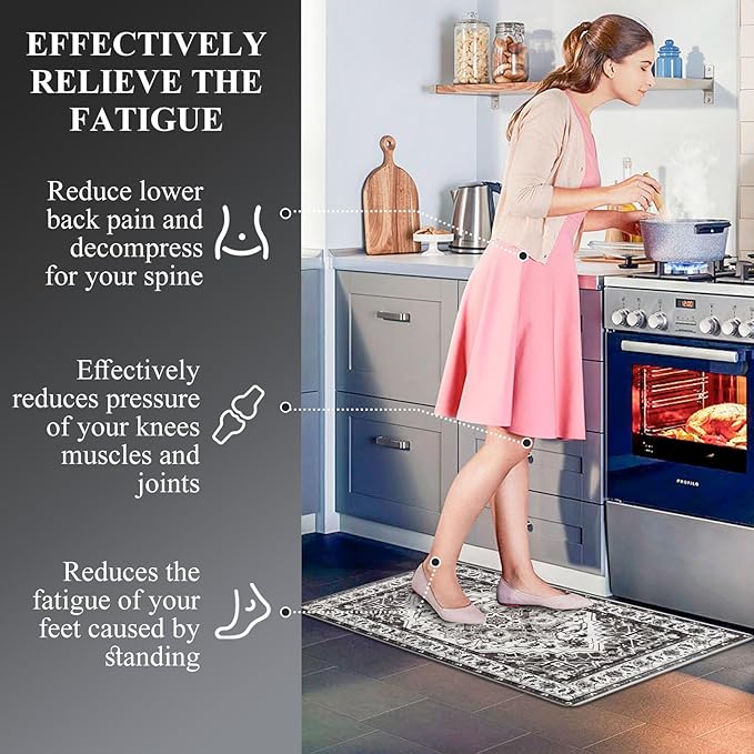 Cushioned Kitchen Rug Sets 3 Piece Anti Fatigue Kitchen Mats for Floor Non Slip Waterproof Kitchen Rugs and Mats Comfort Standing Mat Runner for Home Office,Sink,Laundry