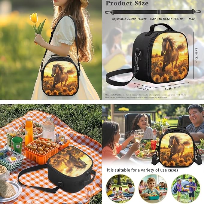 Ystardream Prancing Horse Backpack and Lunch Bag Set for Girls School Bags for Teens Kids Elementary Middle School Backpack Bookbag with Spacious Interior Storage for Both Travel and School Use