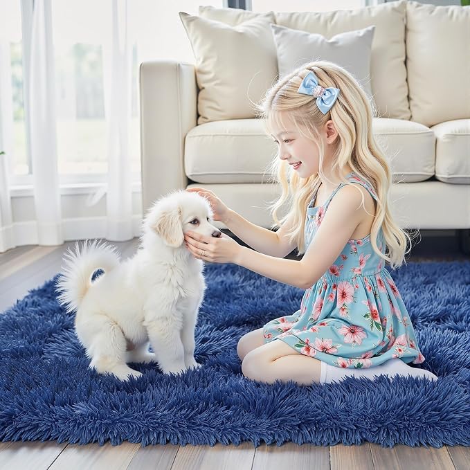 Area Rugs 9x12 Living Room, Large Area Rug Shaggy Carpet Soft Plush Furry Bedside Rug, Machine Washable Area Rugs for Bedroom Home Decor Non-Slip(9 x 12, Royal Blue)