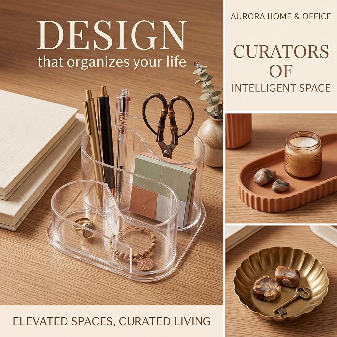 Desk Top Organizer, Aesthetic Pen Pencil Holder | for Desk, Small Office Teacher Desktop Organizers and Accessories (Clear)