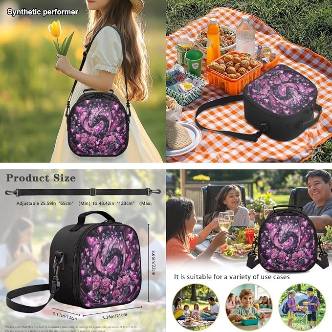 Dragon Heart Backpack for Girls 7-10, 4PCS School Backpack Set with Lunch Box & Pencil Case, Pink Rose 17 Inch Book Bag for Elementary Back to School