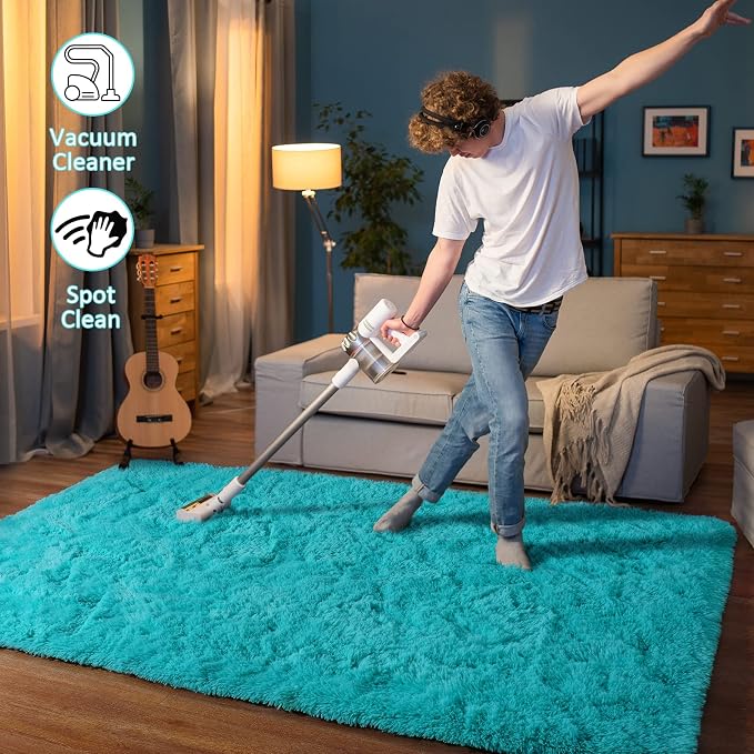 HOMORE Rugs for Living Room 5x8 Fluffy Modern Shag Rugs for Bedroom, Soft Furry Teal Blue Rug for Kids Room, Cute Rugs and Carpets for Nursery Playroom Home Dorm Decor, Turquoise