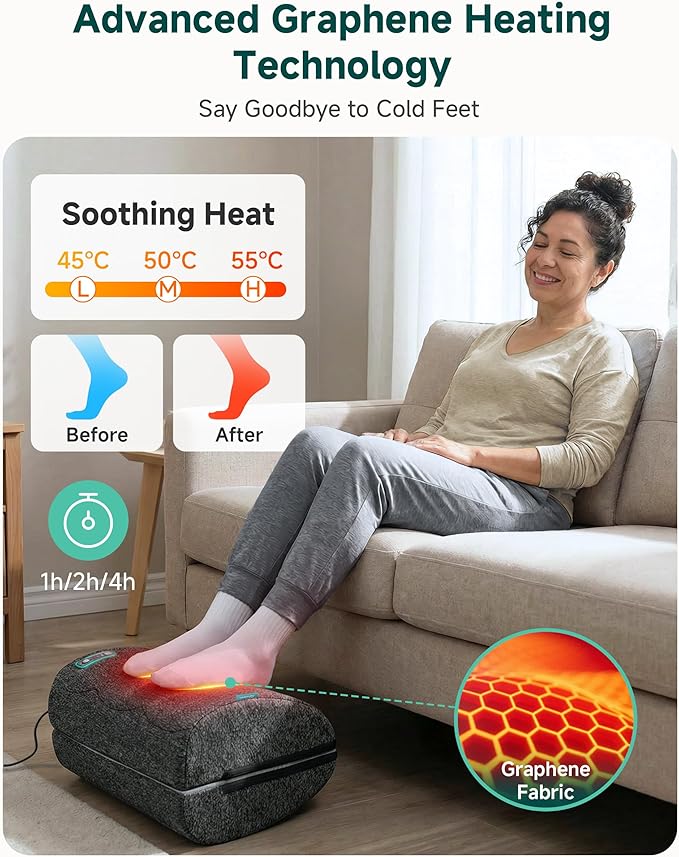 Vibration Foot Rest with Heat & Swing Function, Adjustable Ergonomic Footrest for Under Desk, 3 Graphene Heat Levels, 3 Massage Modes, Timer, Office & Home Relaxation Foot Stool, Gifts for Men Dad