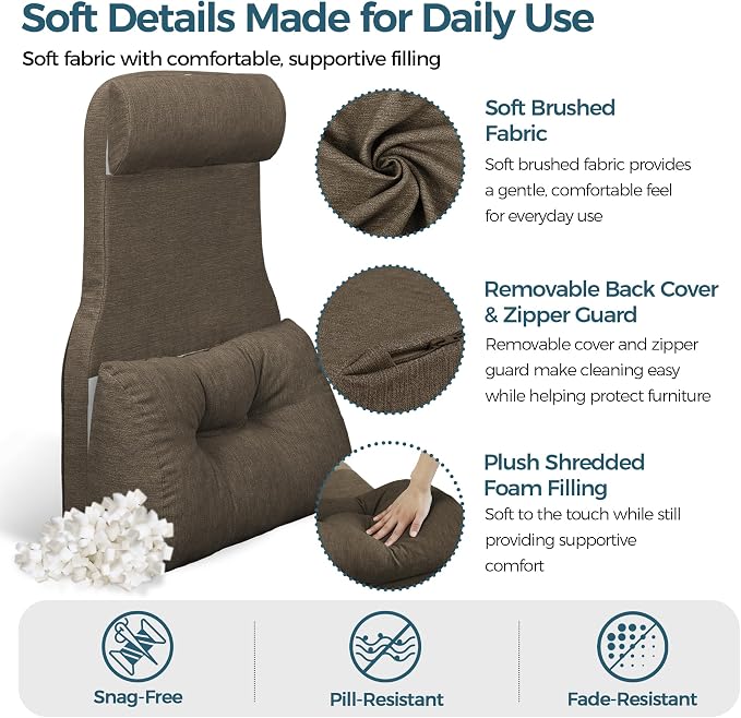 Shinnwa Adjustable Lumbar Support Pillow for Recliner with Headrest | Self-gripping fabric,Shredded Memory Foam filling,Back Support Pillow with Headrest, Lower Back Pillow for Chair and Couch
