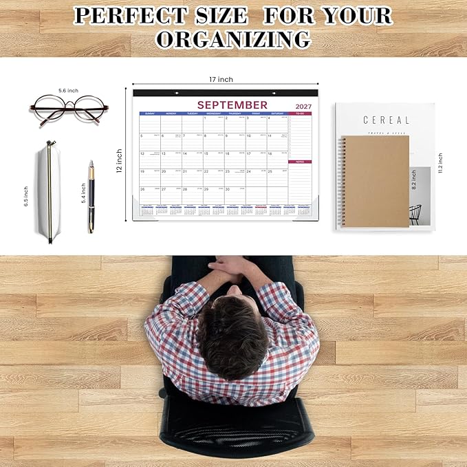 Desk Calendar 2026-2027 - 2026-2027 Desk Calendar, Jul 2026 - Dec 2027, 18 Months Calendar 2026-2027, 17" x 12", Desk Pad, Large Ruled Blocks, To-Do List & Notes, Desk/Wall Calendar for Planning or Organizing