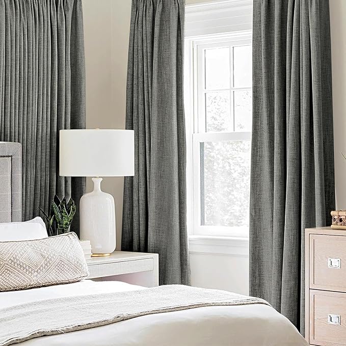 MIULEE Linen Texture Curtains for Bedroom Solid 100% Blackout Thermal Insulated Dark Grey Curtains Grommet Room Darkening Curtains/Draperies Luxury Decor for Living Room 52x120 Inch (2 Panels)