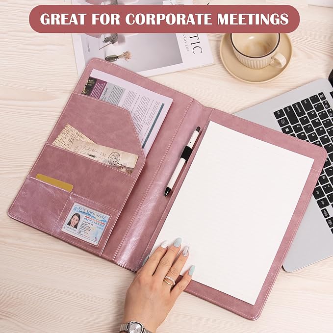 AZXCG Padfolio Portfolio Binder,Interview Resume Folder with Business Card Holder,Portfolio Folder with Document Organizer,A4 Legal Pad Holder for Men &Women