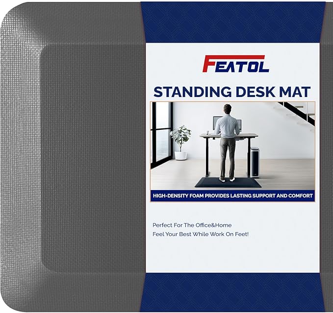 FEATOL Anti Fatigue Mat for Standing, 9/10 Extra Thick Ergonomic Standing Desk Mat, Comfort Memory Foam Standing Mat at Home,Office All Day (20" x 59", Grey, 1PC)
