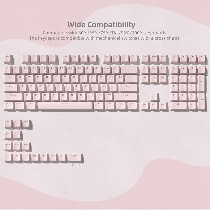 Womier PBT Shine Through Keycaps, Cherry Profile Pink Keyboard Key caps, Cherry Profile Custom Keycaps124-key Double Shot Set for 60% 65% 75% 100% Cherry Gateron MX Mechanical Keyboards