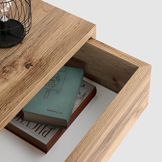 Mobili Fiver, Riccardo Floating nightstand, Rustic Oak, 17.7" x 9.8" x 6.1 ", Melamine-Finished, Modern Bedside Table, End Table, Italian Furniture