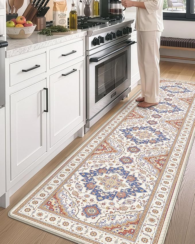 DEXI Kitchen Mats for Floor Cushioned, 23x59 Extra Large Wide Runner Rug Non Slip, Waterproof Soft Comfort Standing Padded Anti Fatigue Decorative, Beige