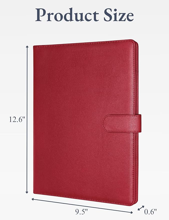 Mymazn Padfolio Portfolio Folder, Faux Leather Interview Resume Folder with Document Organizer & Business Card Holder, Letter-Sized Notepad Legal Pad Holder for Men Women (Dark Red)