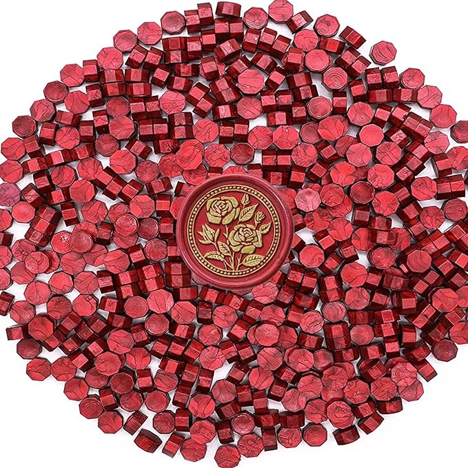 SWANGSA Sealing Wax Kit, 1450pcs Sealing Wax Beads Metallic Red, Wax Seal Warmer, Wax Spoon, Gold Wax Seal Pen and Tealight Candles for Wax Stamp Letter Sealing