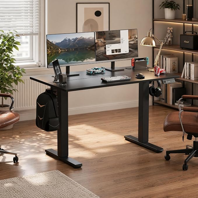 Claiks Electric Standing Desk 40x24 Inch Adjustable Desk, Black | 156lbs weight capacity, 3 memory presets, industrial steel frame, cable management hub, adjustable height , easy assembly