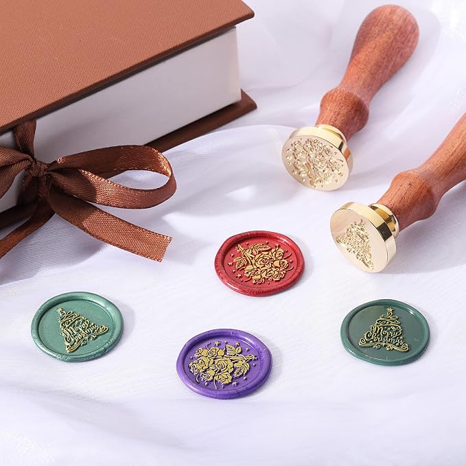 Yoption Retro Rose Bouquet Wax Seal Stamp with Sealing Wax Sticks Gift Box Set for Wedding, Party Invitations, Christmas, Mother's Day, Graduation
