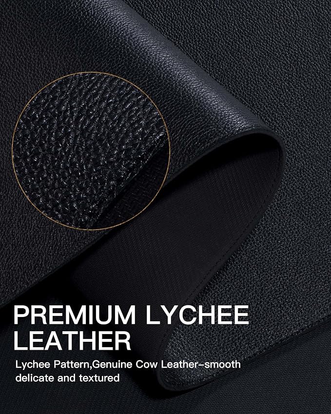 YSAGi Genuine Leather Desk Mat, 31.5"x15.8" Leather Desk Mat, Office Desk Pad, Thick Desk Pad with Stitched Line, Non-Slip Laptop Writing Pad with Rubber Base(Black, 31.5"x15.8")