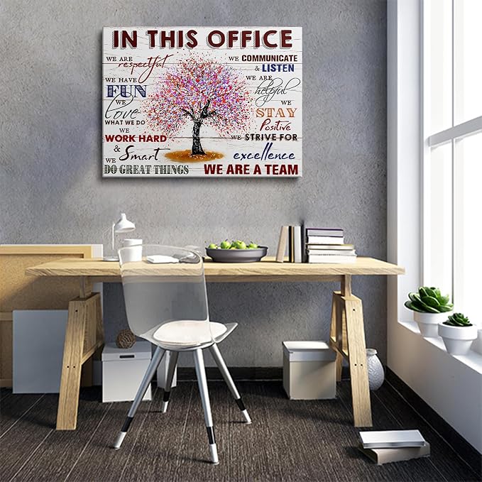 HDXUFJQ Office Inspirational Wall Art In This Office Canvas Wall Decor Team Rules Motivation Positive Quotes Pictures Prints Teamwork Painting for Home Office Ready to hang(12"x16")
