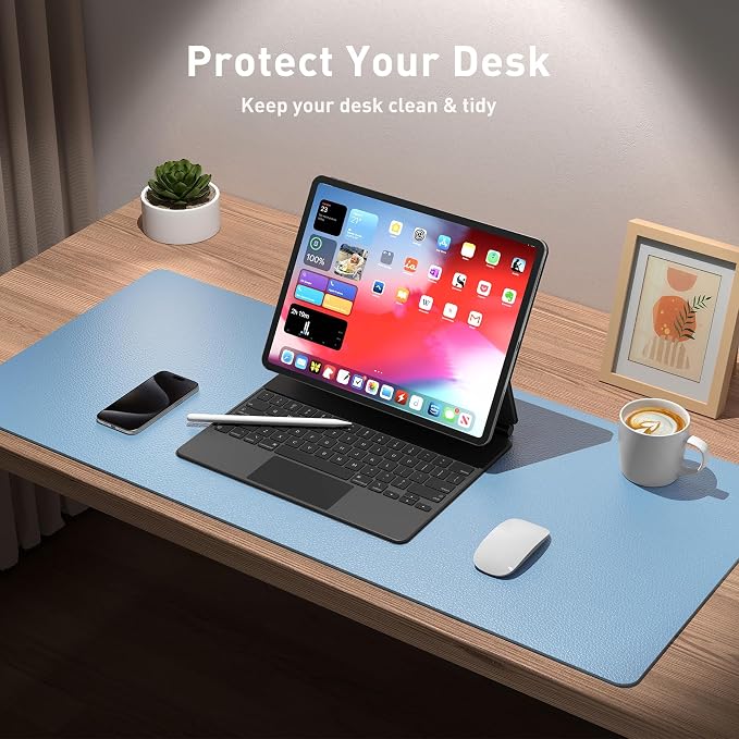 Aothia Faux Leather Desk Mat for Keyboard & Mouse (Sky Blue, 31.5" x 15.7") | Creates One Clean Surface For Your Keyboard, Mouse And Laptop, Helping Keep Your Workspace Organized Every Day