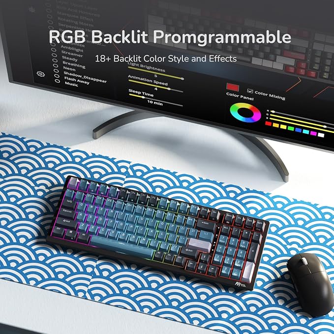 RK ROYAL KLUDGE RK98 Wireless Mechanical Keyboard, Triple Mode 2.4G/BT5.1/USB-C Hot Swappable Keyboard with Number Pad, Pre-lubed Linear Switches RGB Backlit Gaming Keyboard, Software Support