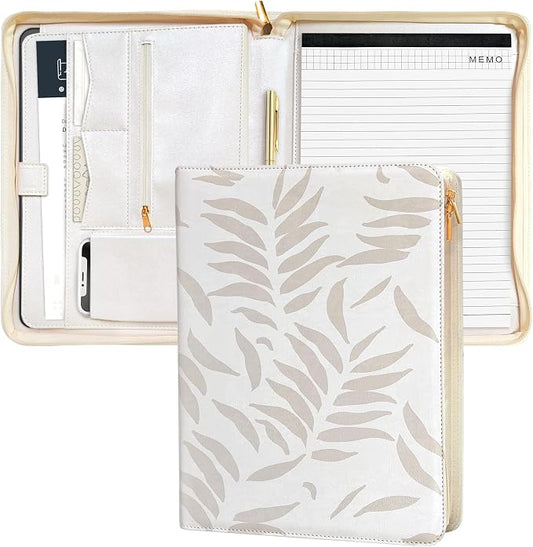 Padfolio for Women, PU Leather Zipper Binder, Beige Portfolio Organizer A4, Design Zipper Padfolio, Aesthetic Portfolio Binder, Portfolio for Ipad or Laptop, Organizer Case, Folder Organizer