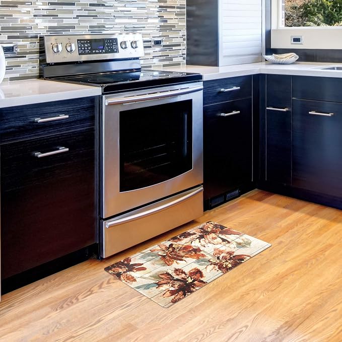 J&V TEXTILES Anti Fatigue Kitchen Mat for Floor, Embossed Themed Cushioned Kitchen Runner Rug Mat, Non Slip, Easy Wipe Clean, 1/2 Inch Thick (20x39 inches, Floral)
