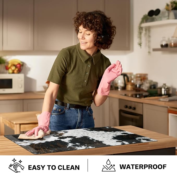 Tyrot Cowhide Kitchen Mat Cushioned Anti Fatigue - 1/2 Inch Thick Western Cow Kitchen Mats for Floor, Non Slip PVC Waterproof Standing Desk Ergonomic Comfort Rugs for Sink, Office, Laundry, 17.3x60
