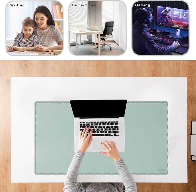 Vyaaa PU Leather Desk Mat, 39.4“ x 23.6” XXL Leather Desk Pad, Waterproof Extra Large Desk Mat, Large Mouse Pad, Desk Mats on top of Desks for Home or Office (Pink & Green)