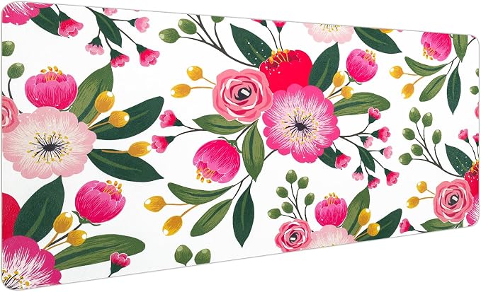 Bloss Pink Floral Desks Mat,Clearance Overstock Limited Stock Discontinued Size 31.5x15.7Inch Large Mouse Pad,Anti-Slip Computer Desk Pad,Keyboard and Mouse Pad,Pink Keyboard Protector Pad Mat