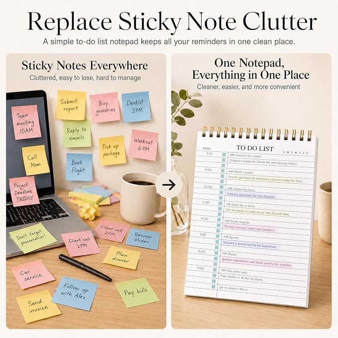 KAICN To Do List Notepad, Undated Daily Planner Notepad With To Do List Notebook Checklist Planner Spiral Waterproof Notepad for Office Supplies, School Planner, Green, 52 Sheets, 5.5"*8.3" A5 Size