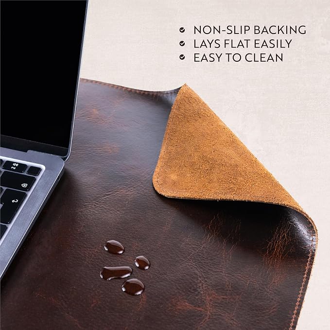 moonster 100% Full Grain Buffalo Leather Desk Pad with Ballpoint Pen & Pen Holder – 31 x 16 in Office Desk Mat, Large Mouse Pad, Non-Slip Desk Blotter, Laptop Table Protector, Desk Cover for Work
