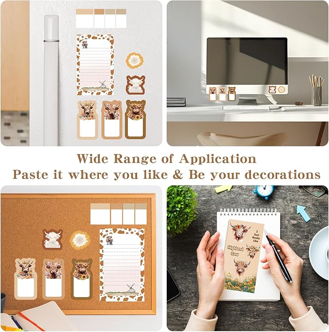 Highland Cow Stationery Sets, Highland Cow Gifts for Women Christmas Cow Lovers Stuff Include Scottish Sticky Notes Ballpoint Pens Makeup Bag Office Decor for Students School Teacher Meeting Supplies