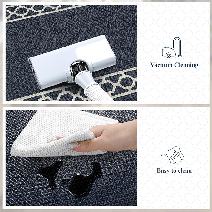 LEEVAN Anti Fatigue Kitchen Mats for Floor, Cushioned Kitchen Mat Set 2PCS | 20"x31"+20"x47", Boho Navy Blue Kitchen Rugs Non-Slip Comfort, Waterproof Ergonomic Standing Mats for Laundry, Office & Sink
