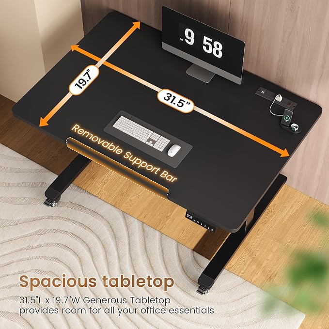 SEDETA 31.5 Inches Electric Standing Desk, 180° Tiltable Mobile Rising | Computer Desk Height Adjustable with Wheels for Drawing/Writing/Gaming/Study/Home Office/Small Space, Black